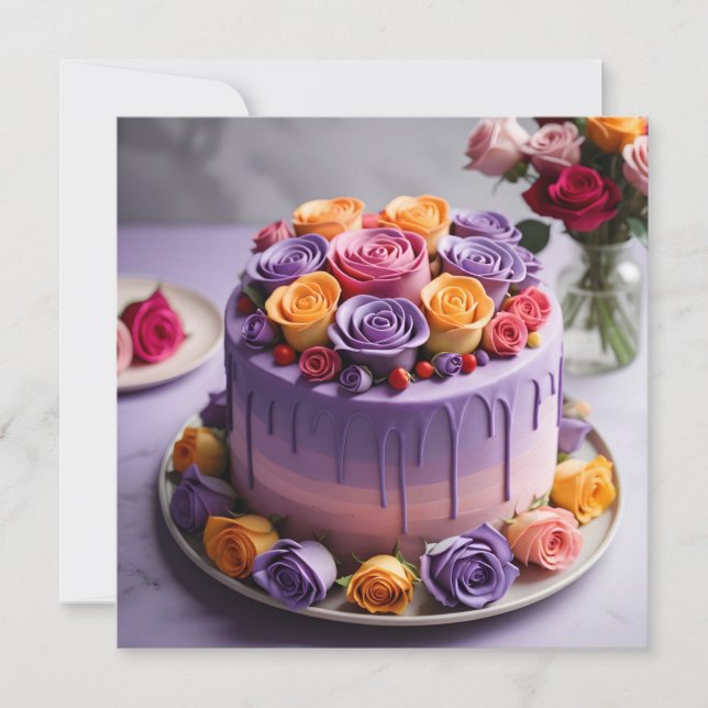 Carte Gâteau d'anniversaire pourpre (Devant)