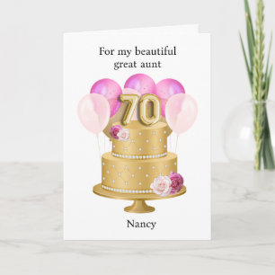 Carte Gâteau d'anniversaire rose et or personnalisé pour