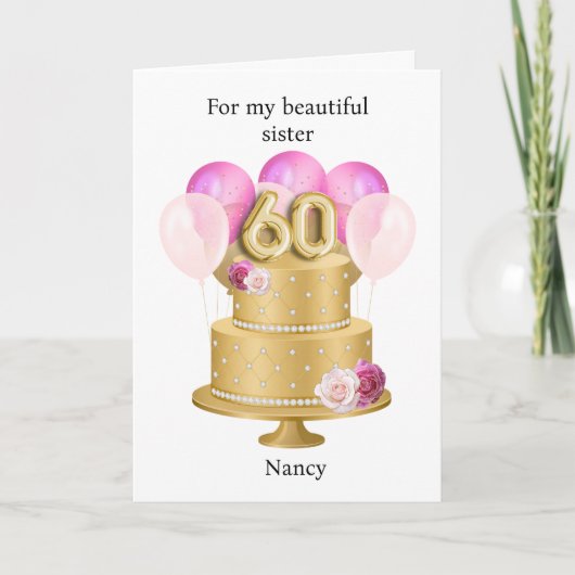 Carte Gâteau d'anniversaire rose et or personnalisé pour (Devant)