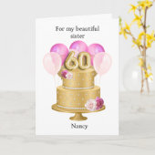 Carte Gâteau d'anniversaire rose et or personnalisé pour (Fleur jaune)