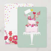 Carte Gâteau d'anniversaire rose stratifié (Devant / Derrière)