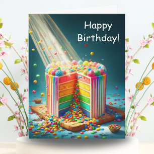 Carte Gâteau d'anniversaire Surprise Arc-en-ciel