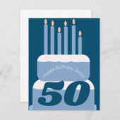 Carte Gâteau d'anniversaire Tirée Bleu N'importe quel âg (Devant / Derrière)