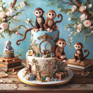 CARTE GÂTEAU D'ANNIVERSAIRES DE ENFANTS DE SINGES ADORAB