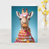 Carte Gâteau de Giraffe Quirky Cute drôle Animal Anniver (Fleur jaune)