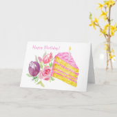 Carte Gâteau de givre rose d'anniversaire aquarelle (Fleur jaune)