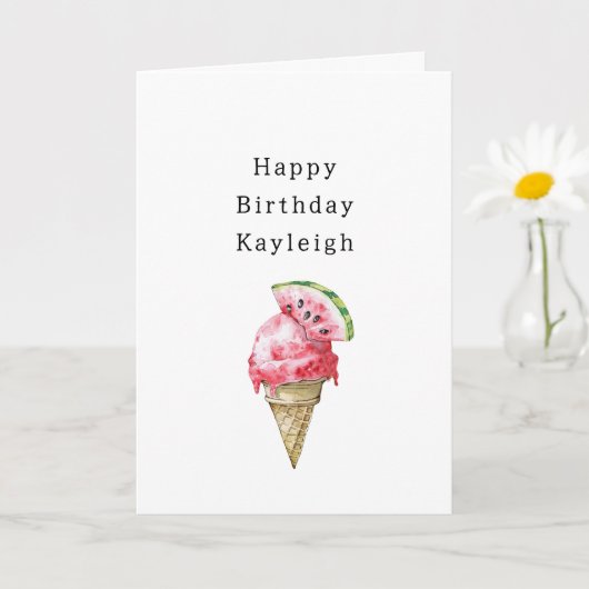 Carte Gâteau de glace à la pastèque pour anniversaire (Petite plante)