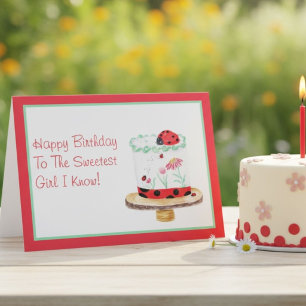 Carte Gâteau de la Dame Bug aquarelle Joyeux Anniversair