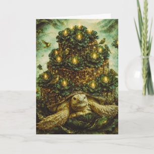 Carte Gâteau de la forêt décadente tortue avec des fleur