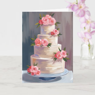 Carte Gâteau de Mariage Rose Rose   Mariage Aquarelle