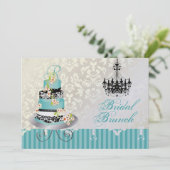 Carte Gâteau de mariage sarcelle, monogramme de mariage  (Debout devant)