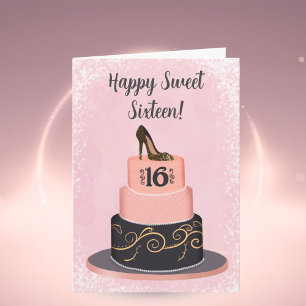 Carte Gâteau de Sweet Sixteen à la mode et heureux