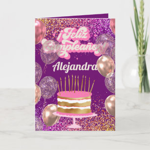 Carte Gâteau Espagnol Paillettes Ballons Transparents An