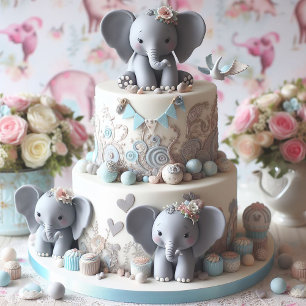 CARTE GÂTEAU ÉTAGÉ AUX PETITS ÉLÉPHANTS DRÔLES