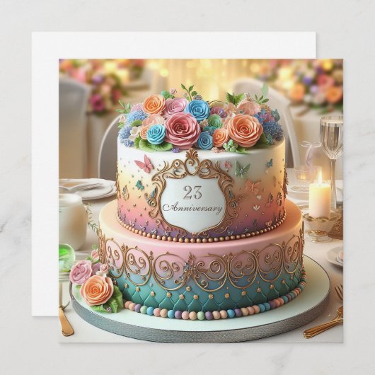 CARTE GÂTEAU FLEURI COLORÉ ÉLABORER (Devant / Derrière)