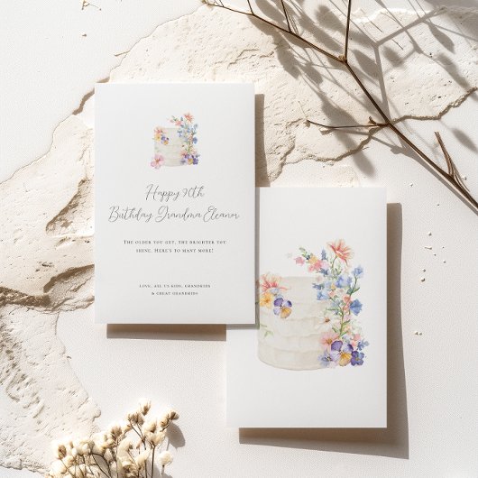 Carte Gâteau floral doux Anniversaire