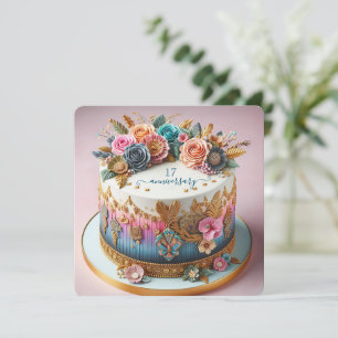 CARTE GÂTEAU MARIAGE D'ÉLABORATION COLORÉE ANNIVERSAIRE