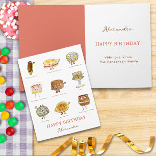 Carte Gâteau Mignon et Desserts Aquarelle Joyeux Anniver