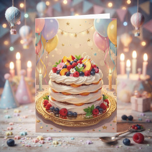Carte Gâteau Pavlova Fantaisiste Joyeux Anniversaire