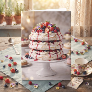 Carte Gâteau Pavlova Sucré Délicieux Joyeux Anniversai
