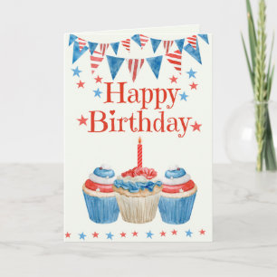 Carte Gâteau pour anniversaire du 4 juillet Rouge Blanc