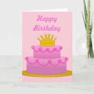 Carte Gâteau Rose Avec Couronne Anniversaire Blanc À L'I