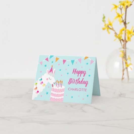 Carte Gâteau tout Llama amusant 4ème Aqua Joyeux anniver (Fleur jaune)