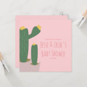 Carte Gâteaux Cactus Rose Remerciement Baby Shower (Devant/Arrière en situation)