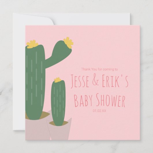 Carte Gâteaux Cactus Rose Remerciement Baby Shower (Devant)