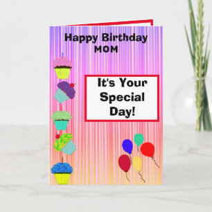 Carte Gâteaux d'anniversaire de maman ombrés rayés PHOTO