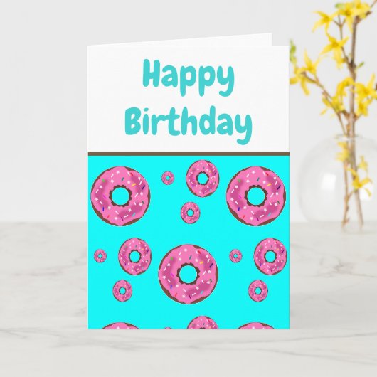Carte Gâteaux donut rose pour anniversaire (Fleur jaune)