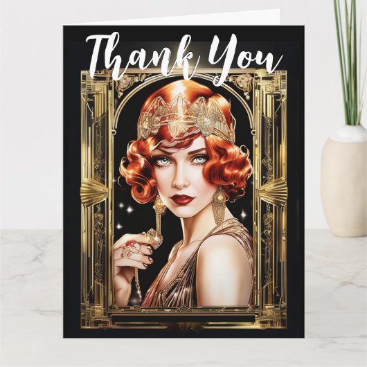 Carte Gatsby flapper fille rousse merci dans les années  (Devant)