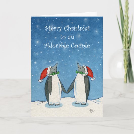 Carte Gay Couple Noël mignon Pingouins Snowflakes (Devant)