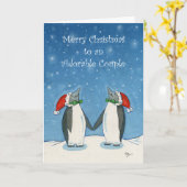 Carte Gay Couple Noël mignon Pingouins Snowflakes (Fleur jaune)