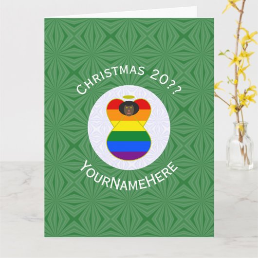 Carte Gay pride Drapeau Noir Ange Noël Personnalisé (Fleur jaune)