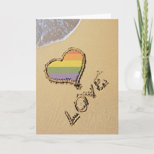 Carte Gay Rainbow Amour Coeur Dans Le Sable (Devant)