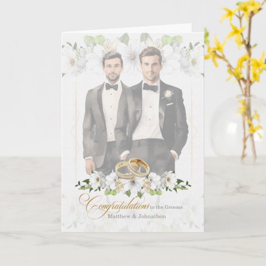 Carte Gay Wedding Congratulations Two Grooms Vintage (Fleur jaune)