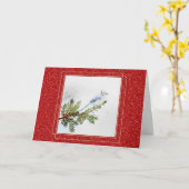 Carte Geai bleu sur une branche de pin de Noël (Fleur jaune)