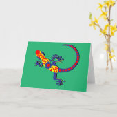 Carte Gecko de style mexicain bleu, rouge et jaune (Fleur jaune)