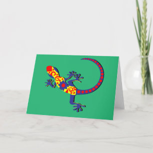 Carte Gecko de style mexicain bleu, rouge et jaune