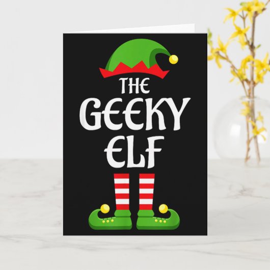 Carte Geeky Elf Family Matching Group Christmas Geek (Fleur jaune)