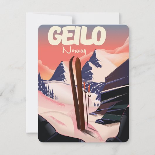 Carte Geilo Norvège belle affiche de ski. (Devant)