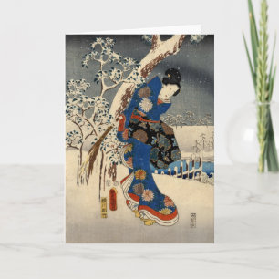 Carte Geisya japonais en Snow, Toyokuni, Ukiyo-e