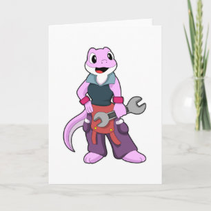 Carte Geko en mécanicien avec clé à tuyauterie