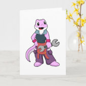 Carte Geko mécanicien avec clé (Fleur jaune)