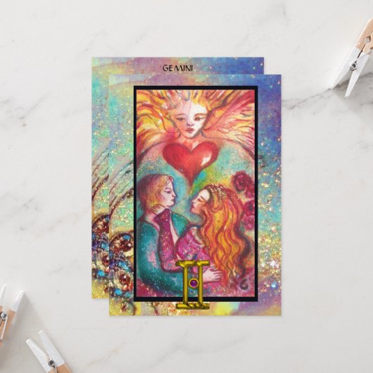 CARTE GEMINI, AMOUREUX TAROT ASTROLOGIE ZODIAQUE ANNIVER (Devant/Arrière en situation)