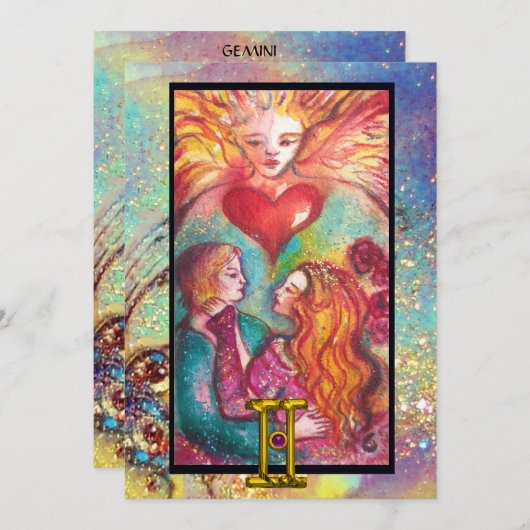 CARTE GEMINI, AMOUREUX TAROT ASTROLOGIE ZODIAQUE ANNIVER (Devant / Derrière)
