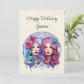 Carte Gemini Twins Zodiac Aquarelle Anniversaire A (Debout devant)