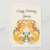 Carte Gemini Twins Zodiac Floral Anniversaire (Devant / Derrière)
