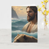 Carte (Généré par l'IA) Jésus dans l'océan avec un ours (Fleur jaune)